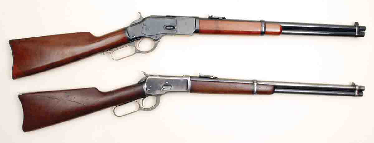 At top is the only replica .38-40 Model 1873 Mike has ever encountered. He sold it several years ago. At bottom is the Model 1892 Saddle Ring Carbine .38-40 Mike still owns and used for this article.